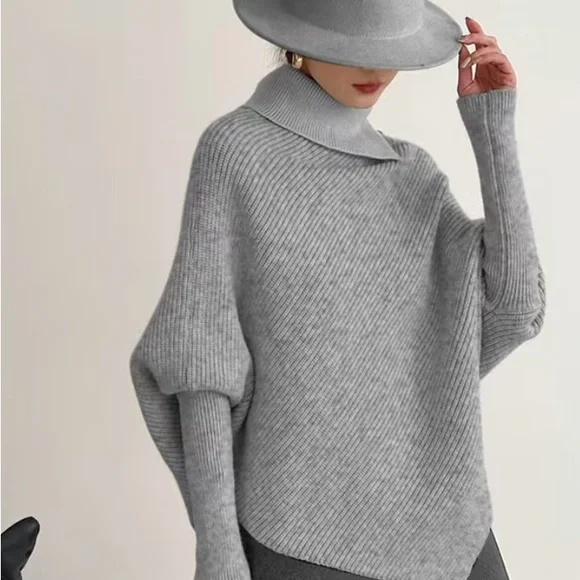 Gray Ribbed Turtleneck Sweater - Picture 6 of 6